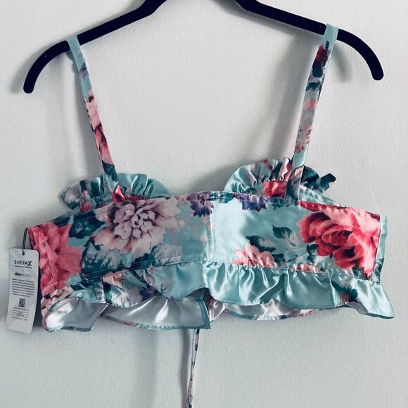 Romantic Cropped Floral Bustier Lace-up Top - Picture 6 of 7